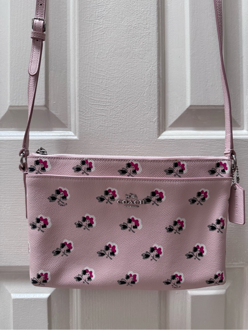 Coach Floral Print Crossgrain Leather Journal Crossbody Bag, Pink